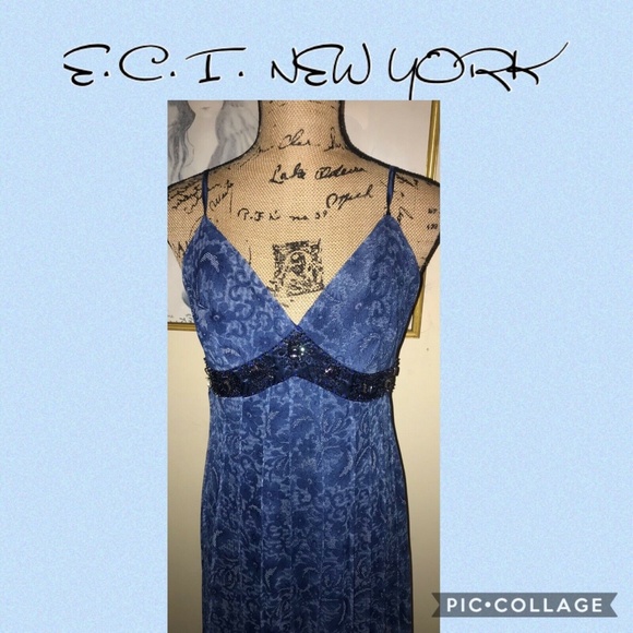ECI NY BLUE PAISLEY PRINT SUMMER DRESS~PLEATED~10 - Picture 1 of 6